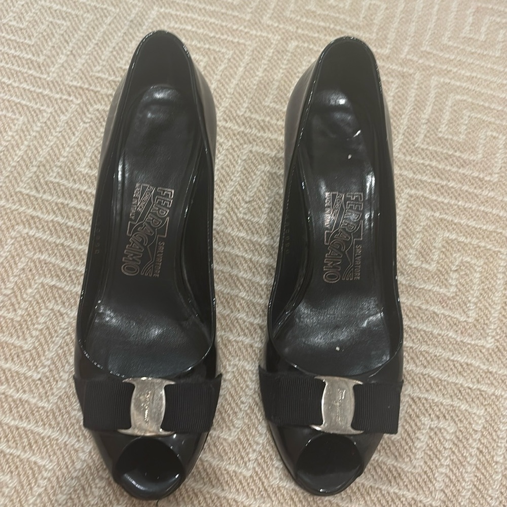 Ferragamo Peep Toe Kitten Heels